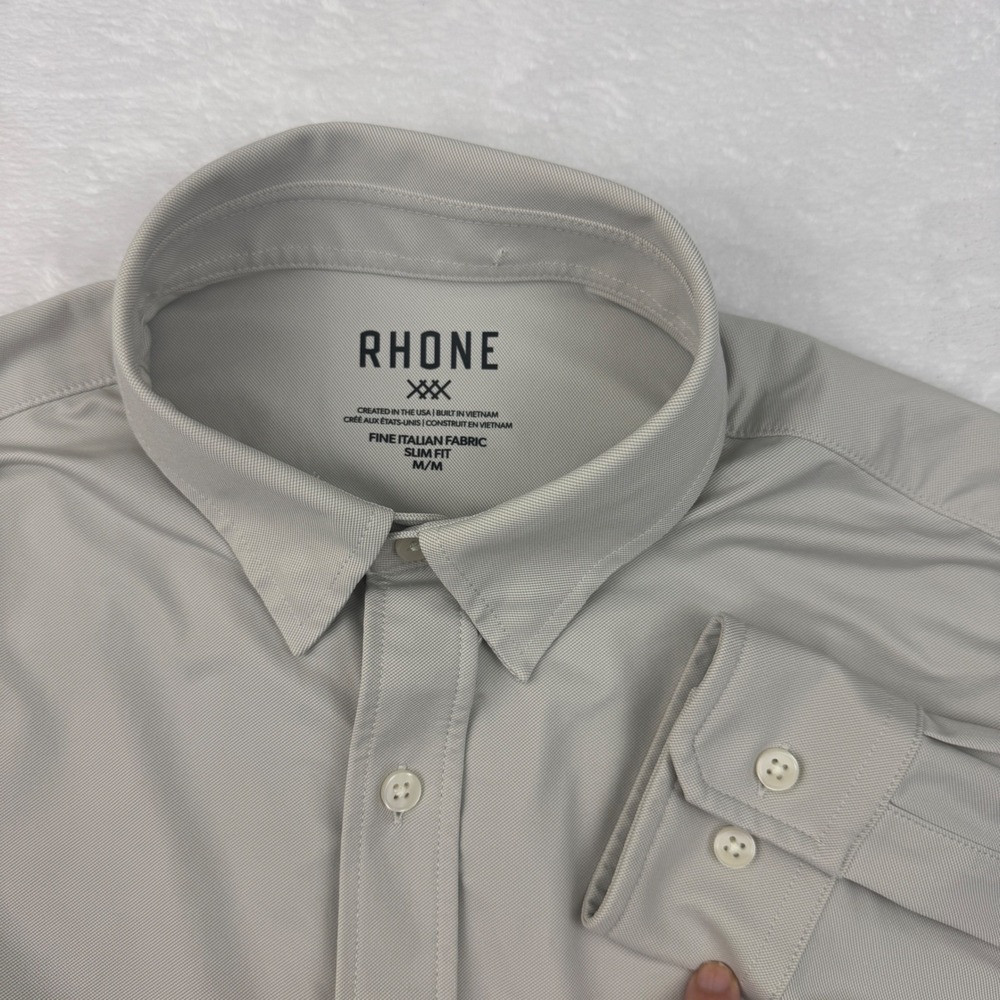 Rhone Commuter Shirt Mens Medium Slim Fit Gray Italian Fabric Long Sleeve 101525